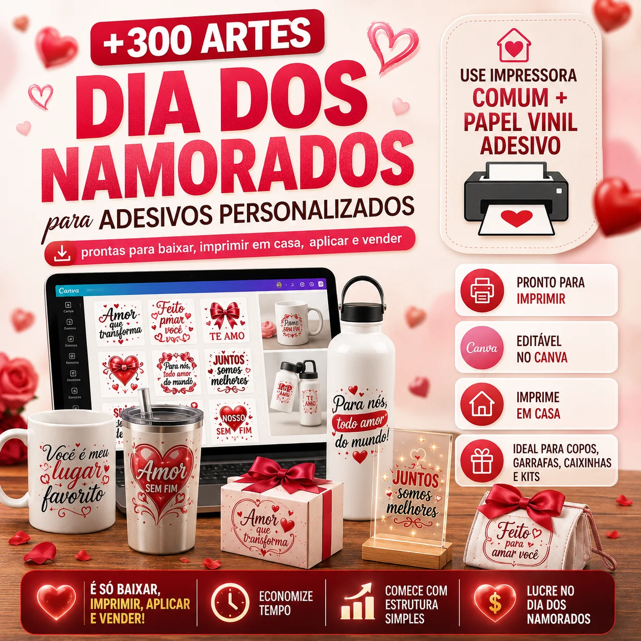 300 artes romanticas para adesivos personalizados Dia dos Namorados